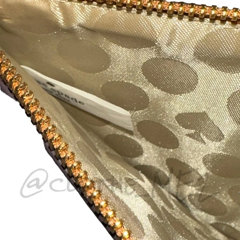 KATE SPADE - Leather Wristlet Pouchette, brown/light fawn color
